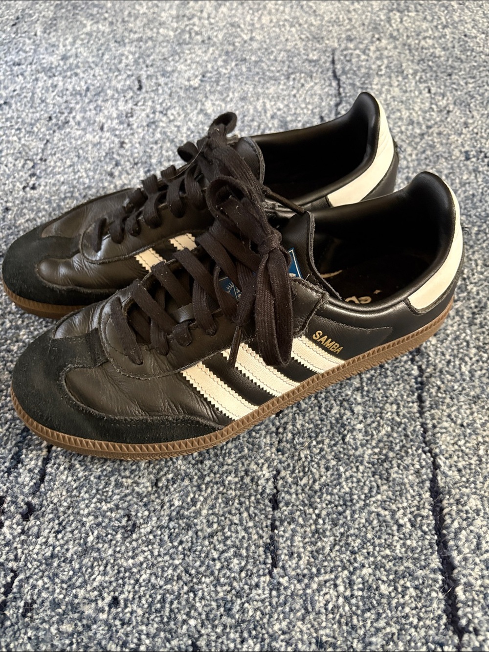 Women’s adidas Samba Black with White Stripes and Gum Sole